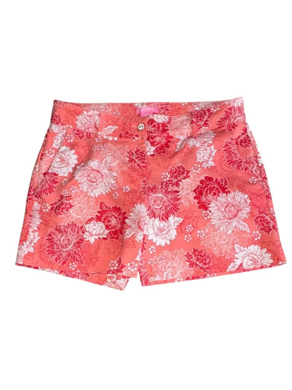 Isaac Mizrahi Women's Coral Scattered Peony Floral Tailored 5" Shorts Size 10 GU